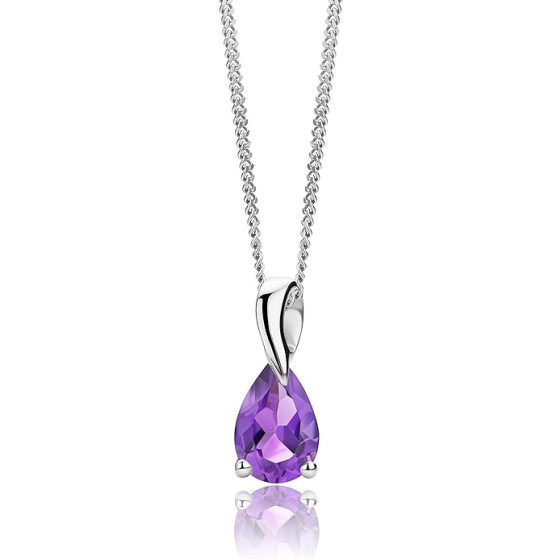 Gold Necklace for Women, Pendant in Solid 14K Yellow Gold 585/ 14K White Gold 585 with Pear-Shape Ruby/ Sapphire/ Emerald/ Topaz/ Amethyst Gemstone/ Birthstone Pendant Necklace and Gold Plated/ Silver Chain 17.7 ″ Long