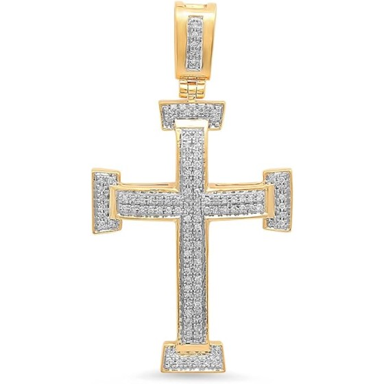 Dazzlingrock Collection 0.40 Cttw Dainty 10K Solid Gold Round Diamond Womens Micro Pave Cross Pendant