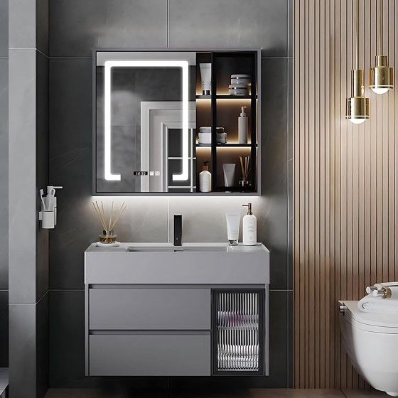 Bathroom Vanity Set - Includes Led Smart Defogging Mirror Cabinet & Elegant Bathroom Vanity with Sink