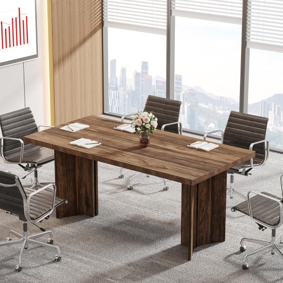 Tribesigns 5.5FT Conference Table, 63-inch Rectangle Meeting Seminar Table, Large Wooden Business Tables for 4-6 People, Heavy Duty Pedestal